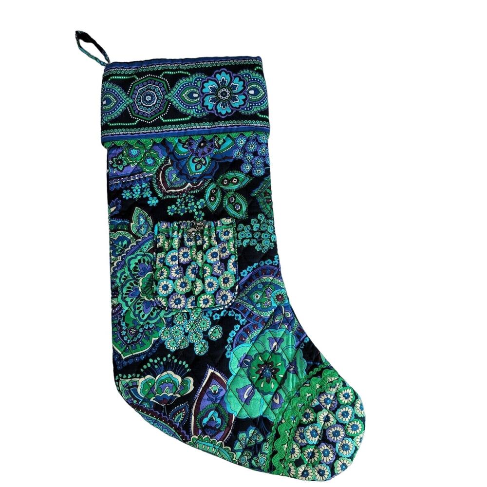 Vera Bradley Christmas Stocking Holiday BLUE RHAPSODY Paisley Mandala Pocket